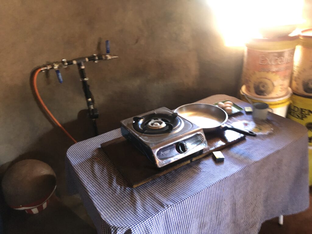 A biogas-powered cooker in a rural home